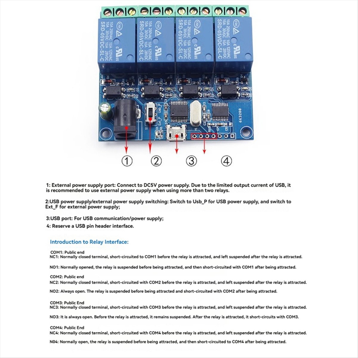 Relay Module 5V - وحدة ريلاي USB رباعية القنوات AT42