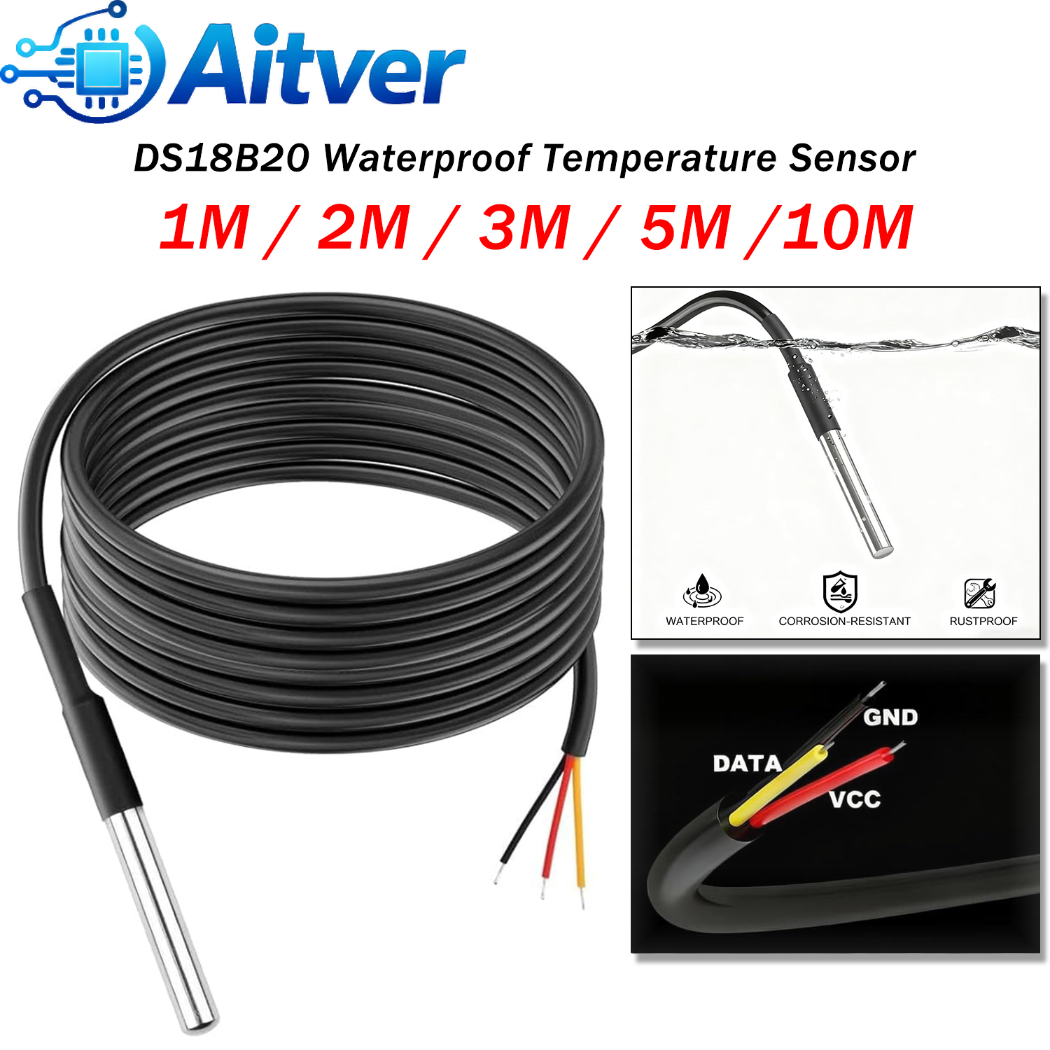 Ds18B20 Temperature Sensor - DS18B20 مقاوم للماء استشعار درجة الحرارة
